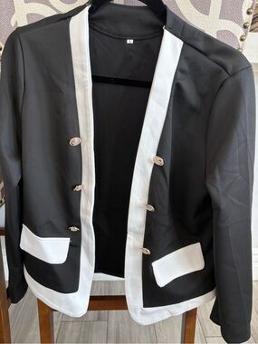 Black & White Contrast Trim Women's Jacket